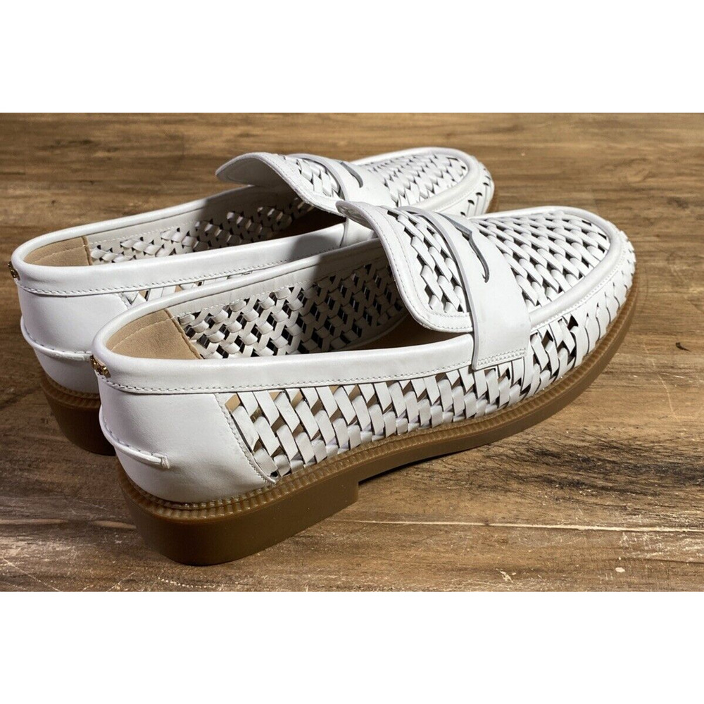 Michael Kors Women's Eden Hand-Woven Leather Loafer Optic White 9 - Picture 4 of 7